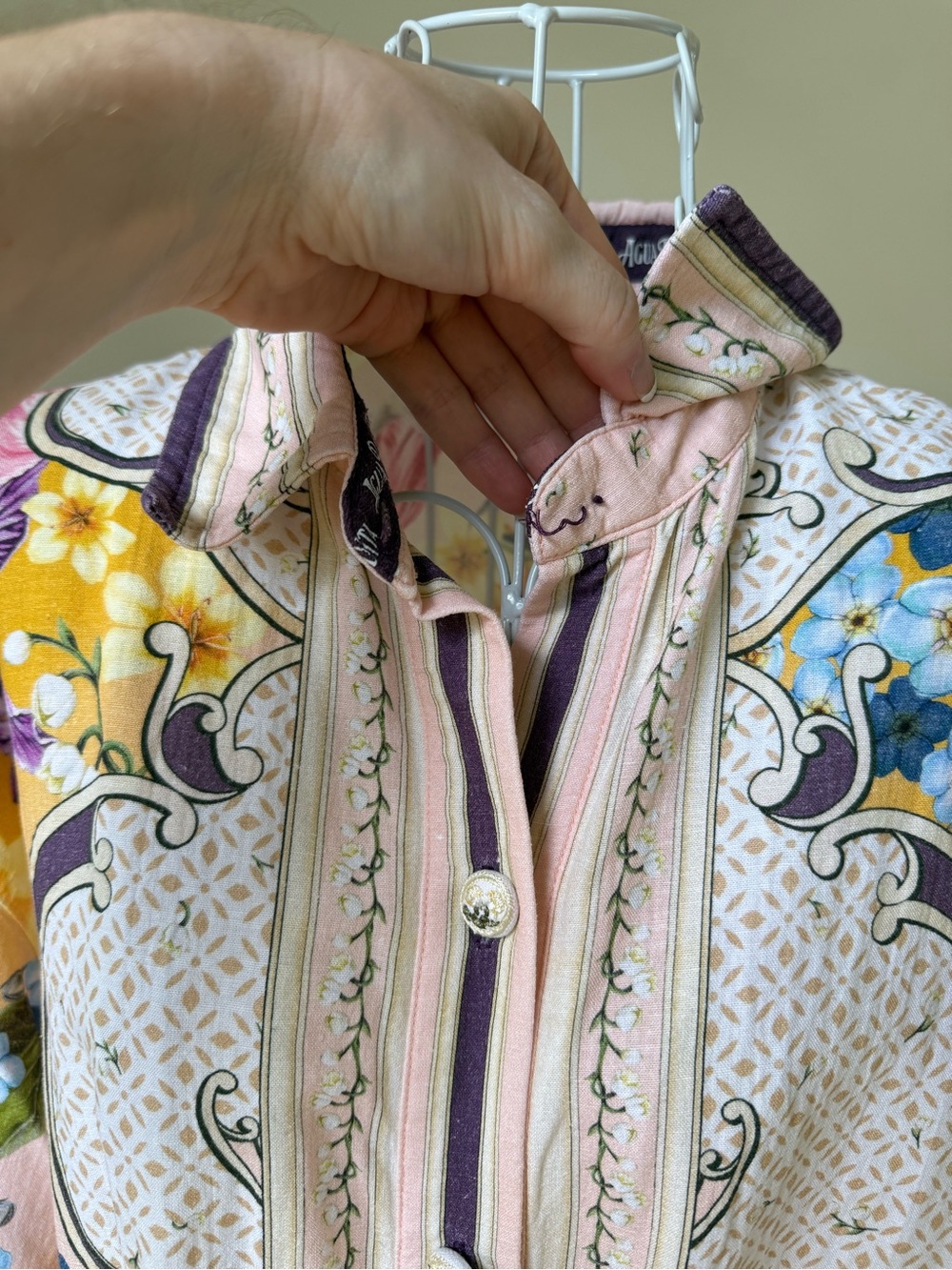 Agua Bendita Chrissy Dreamin Floral Linen Blend Button Down Shirt Size S - Picture 4 of 11